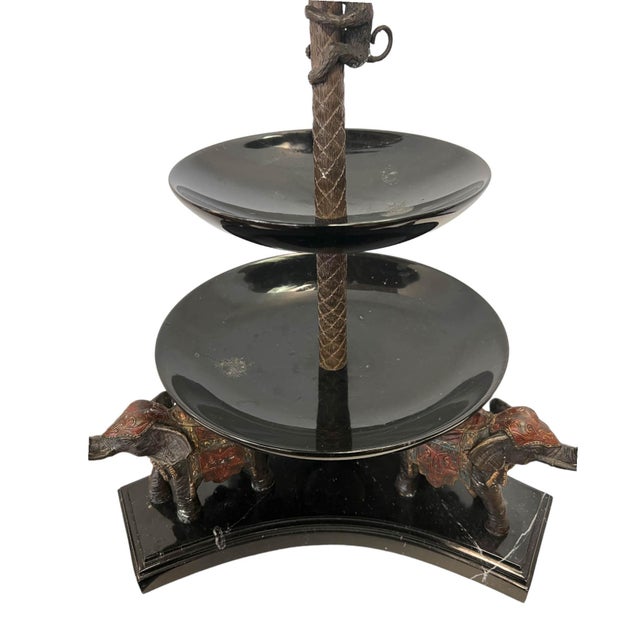 Metal 1980s Sculptural Palm Beach Regency 3-Tier Monkey & Elephant Centerpiece Server For Sale - Image 7 of 9