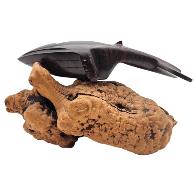 Wood Hand-Carved Ironwood Whale Sculpture on Natural Burl Base, 9.5" For Sale - Image 7 of 11
