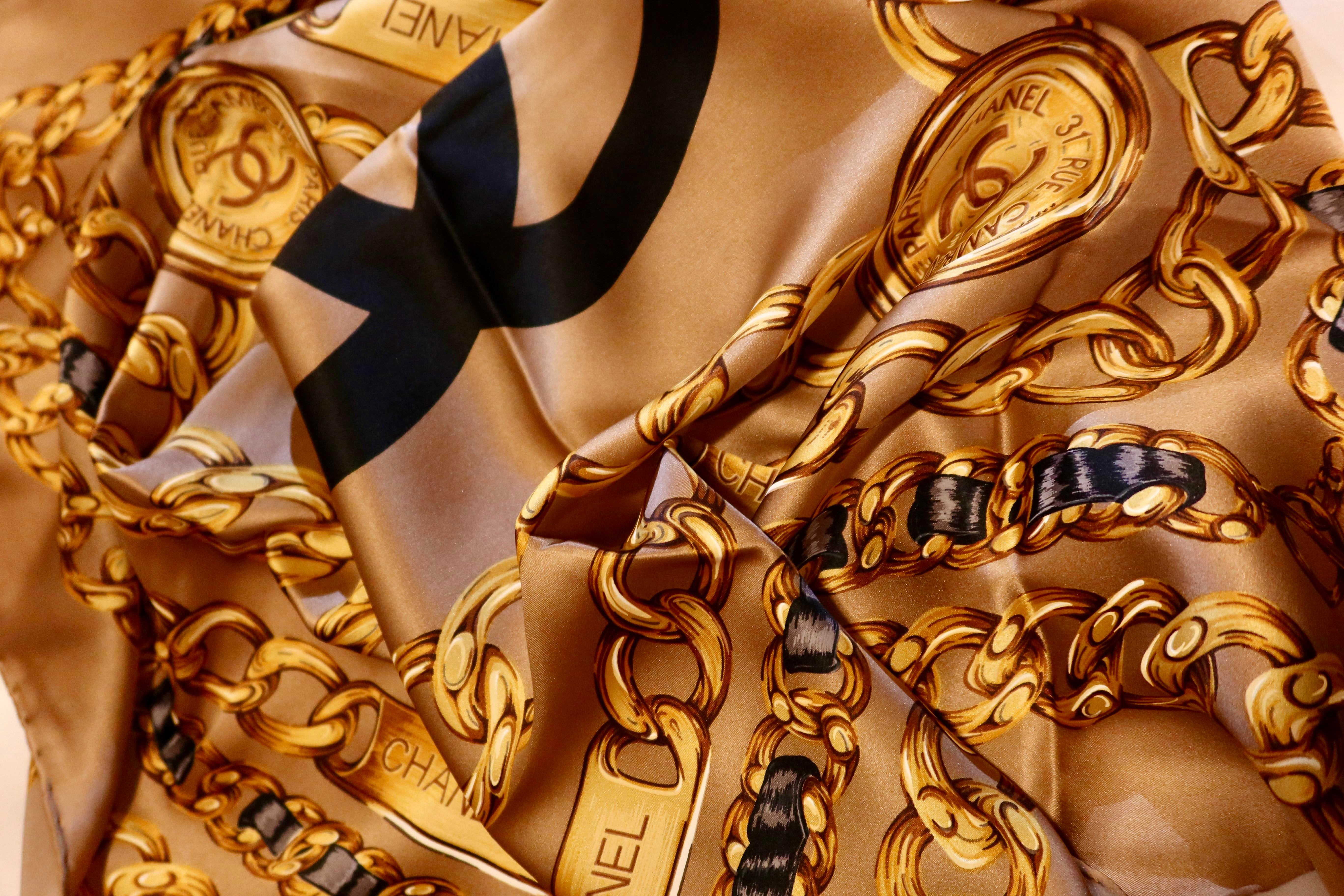 Framed Chanel Silk Scarf 1980s - Orange Gold Frame | Chairish
