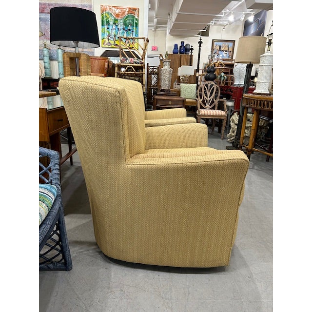 Channel Back Scalloped Swivel Chairs, a Pair For Sale In West Palm - Image 6 of 8
