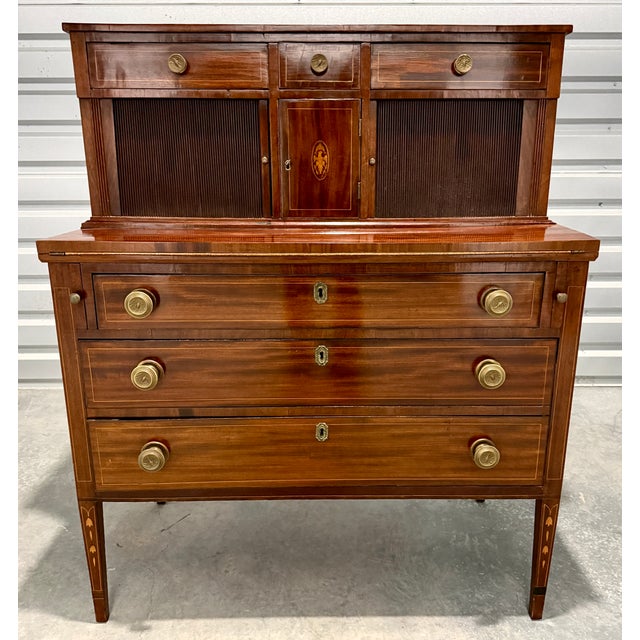 Traditional Early 19th Century American Federal Period Mahogany Secretary Chest With Eagle Inlay, New England For Sale - Image 3 of 17