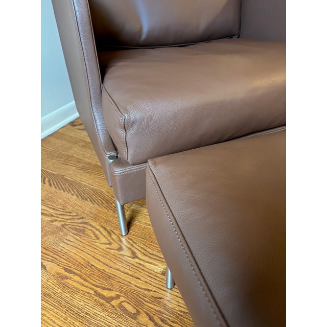 Niels Eilersen Eilersen Premium Leather High Back Funen Chair and Ottoman For Sale - Image 4 of 13