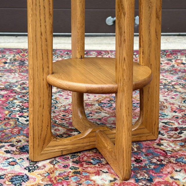 Brown Vintage Lane Perception Tall Sculptural Plant Stand Pedestal With Low Shelf For Sale - Image 8 of 12