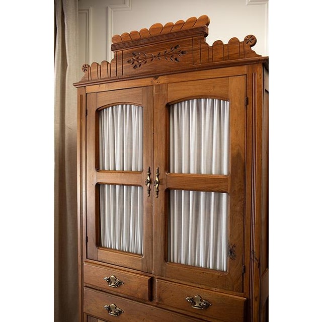 Wood Antique Country Storage Cupboard or Linen Press For Sale - Image 7 of 18