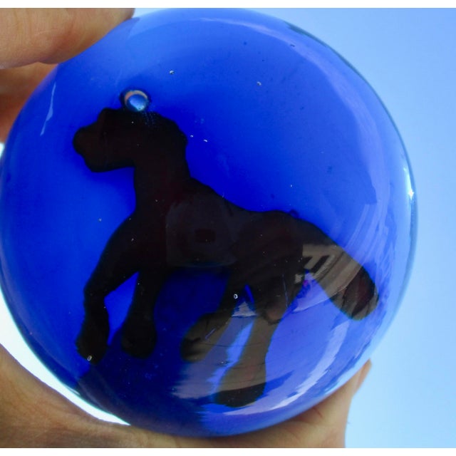Modern Red Pony Into the Blue Glass Paper Weight For Sale - Image 3 of 11