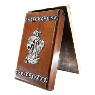 Wooden Notepad Holder with Silver Applications For Sale