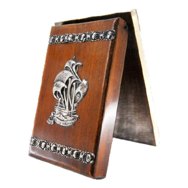 Wooden Notepad Holder with Silver Applications For Sale