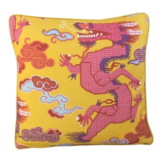 Schumacher Magical Ming Dragon Chinoiserie Feather/Down Pillow For Sale