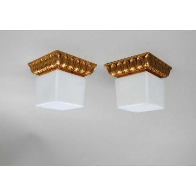 Mid-Century Modern Ceiling Lights in Gold-Plated Aluminum with Overlaid Glass Cubes from Glashütte Limburg, 1970s, Set of 2 For Sale - Image 3 of 18