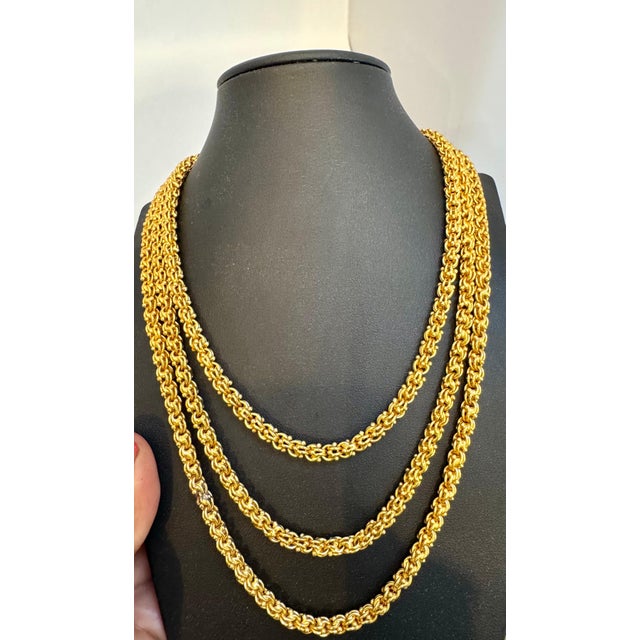 Metal Vintage 85 Gm 18 Karat Yellow Gold Handmade Chain 52 Inch Unique Opera Length For Sale - Image 7 of 18