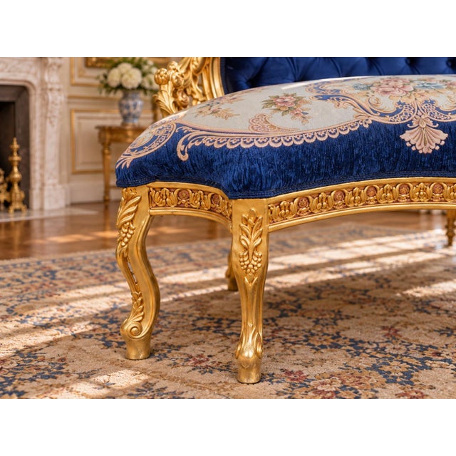 1980s French Artisan Louis XVI Blue Beech Settee For Sale - Image 9 of 10