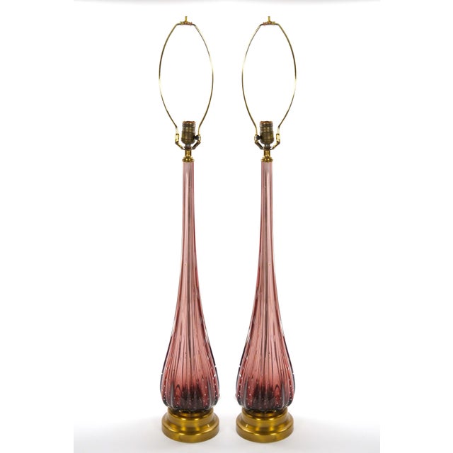 Mid-Century Modern Italian Venetian Glass Ice Purple / Gold Fleck Table Lamps For Sale - Image 10 of 11