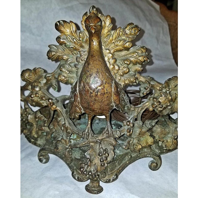 Traditional Antique Bronze Peacock Table Lamp For Sale - Image 3 of 7