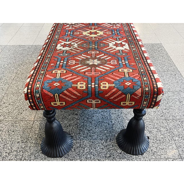 1940s Kilim Ottoman With Cast Iron Tassel Legs For Sale In New York - Image 6 of 12