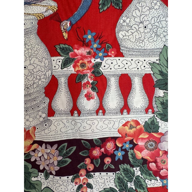 1970s Rubelli Borromea Chinoiserie Peacock Floral Fabric 14 Yards Red Ground Italian Drapery Upholstery For Sale - Image 5 of 13