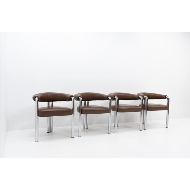 Dining Chairs in Brown Leather attributed to Nienkamper from de Sede, 1980s, Set of 4, in Very Good conditions. Designed...