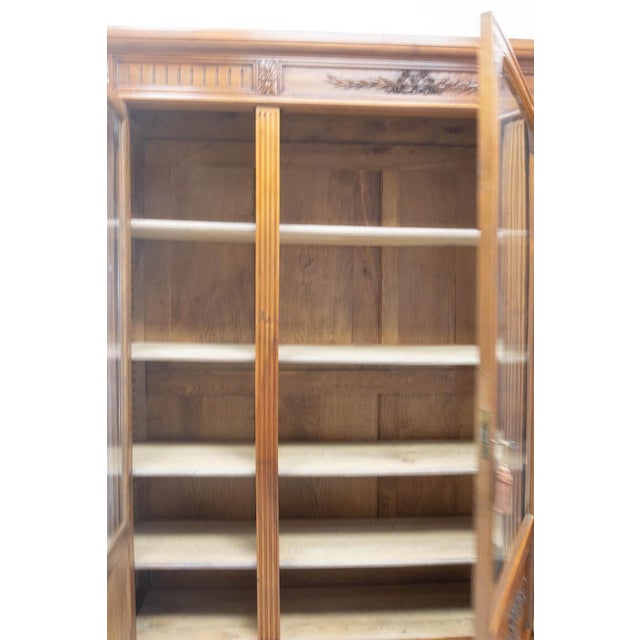 French Louis XVI Oak and Walnut Three Doors Vitrine Bookcase, 1900 For Sale - Image 13 of 18