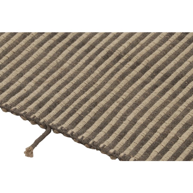 Contemporary Rug & Kilim's Accent Kilim With Beige and Brown Textural Stripes For Sale - Image 3 of 8