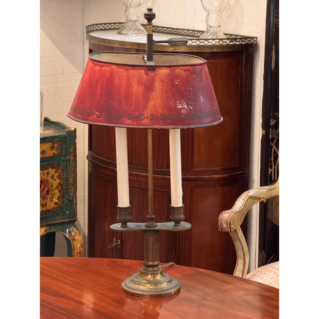 Traditional 1920s Bouillotte Lamp With Red Tole Shade For Sale - Image 3 of 11