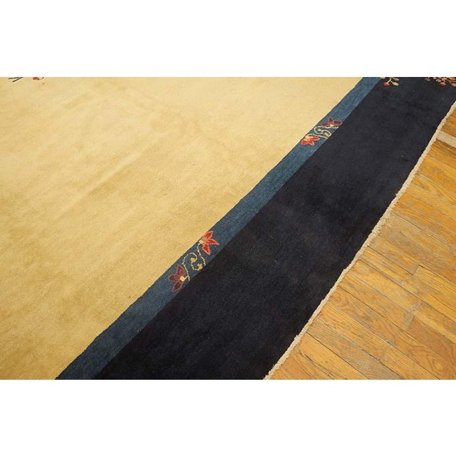 1920s Beige Foliate Floral Antique Chinese Peking Rug 13'2" X 14' Knotted Wool Carpet For Sale In New York - Image 6 of 13
