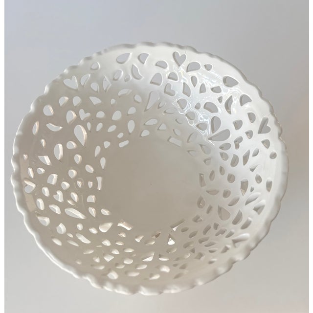 Old Paris Style Reticulated White Ceramic Swan Pedestal Bowl For Sale - Image 9 of 9
