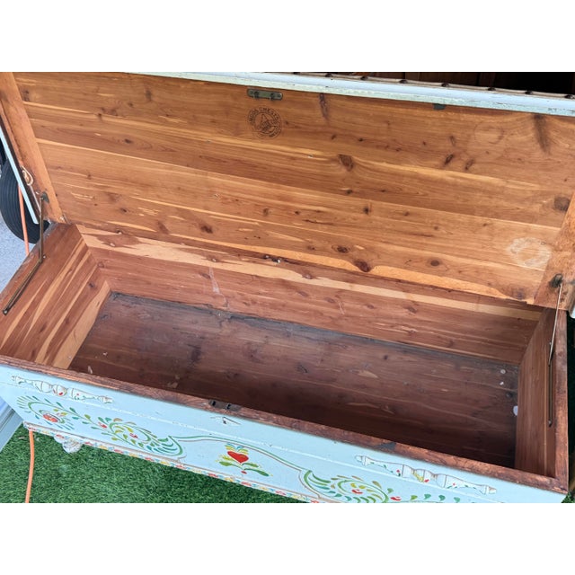 Mid 20th Century Vintage Scandinavian or Germanic-Style Dowry Chest Folk Art Storage Trunk/Bench For Sale - Image 5 of 9