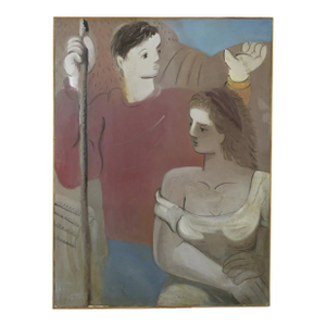 Mid 20th Century Cubist Couple Painting, Oil on Canvas., Framed