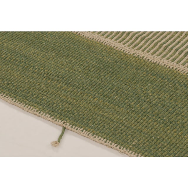 Rug & Kilim’s Contemporary Kilim With Textural Stripes in Beige & Green For Sale In New York - Image 6 of 10