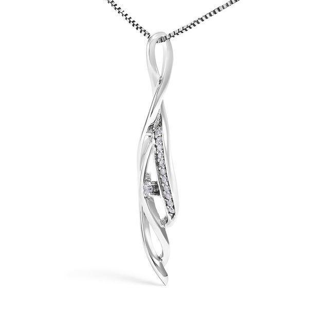 Contemporary Espira 10K White Gold Round Diamond Accented Open Cascade Twist 18" Pendant Necklace (1/10 Cttw, J-K Color, I1-I2 Clarity) For Sale - Image 3 of 7