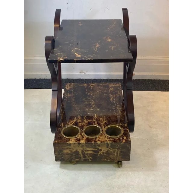 1960s Unusual Tortoise Goatskin & Mahogany Bar Cart For Sale In Philadelphia - Image 6 of 10