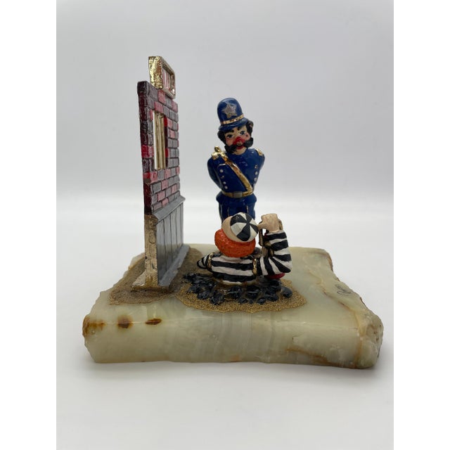 Vintage Ron Lee “Great Escape” Jail Scene Clown Sculpture on Onyx Base, Signed 1987 For Sale - Image 9 of 12