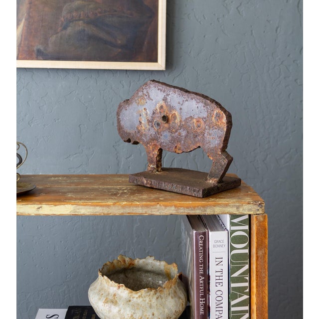 Late 19th Century Western Rustic Iron Buffalo Shooting Target Doorstop With Bullet Holes For Sale - Image 5 of 12