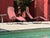 Set of four "Barwa" chaise longues by John Waldheim and Edgar Bartolucci, circa 1950, in black lacquered metal and brick-...