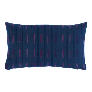 Schumacher Ainsley Stripe Indoor/Outdoor Pillow in Navy For Sale