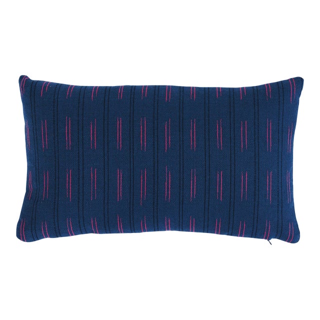 Schumacher Ainsley Stripe Indoor/Outdoor Pillow in Navy For Sale