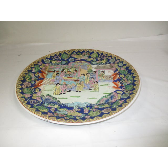 Royal Blue Antique Porcelain Chinese Rose Mandarin Charger For Sale - Image 8 of 14