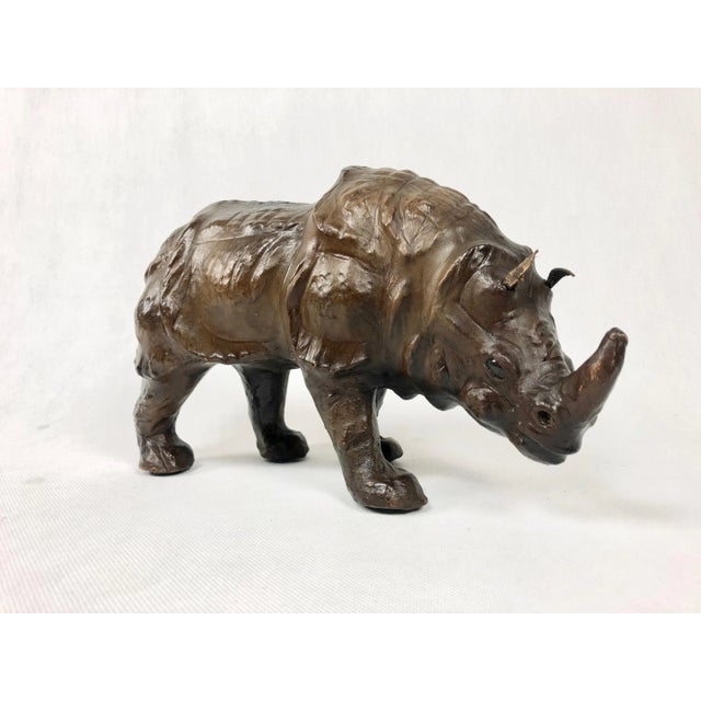Vintage Leather Rhino Sculpture Figure, 1960s For Sale - Image 4 of 10