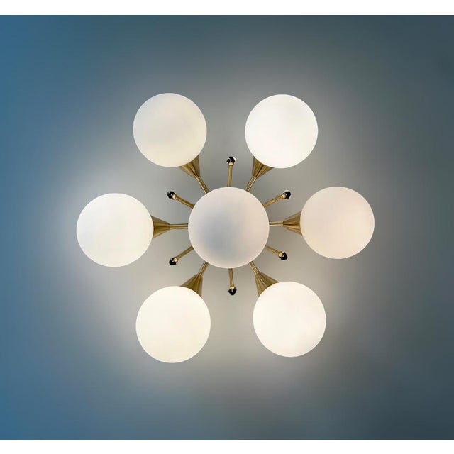21st Century Chamomile Natural Brass Matte White Globe Flush Mount by Fabio LTD For Sale - Image 6 of 6