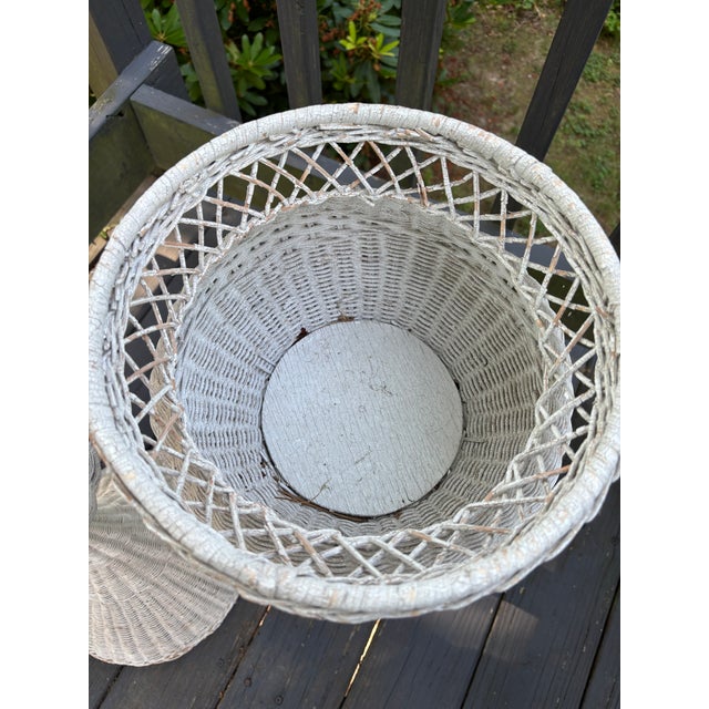 Shabby Chic Vintage Pair of Grandma's Wicker Plants Stands Shabby Chic Home Decor For Sale - Image 3 of 11