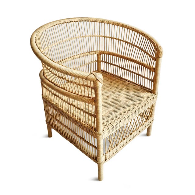 Vintage Raw Wicker Horseshoe Chair For Sale - Image 4 of 9