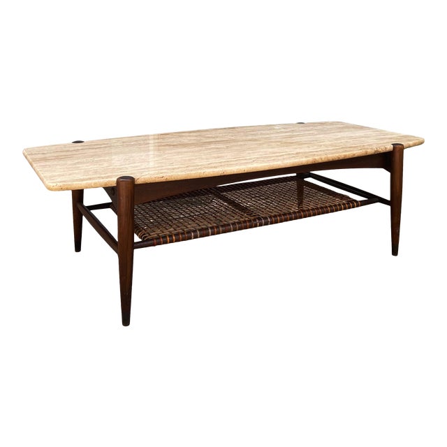 MidCentury Modern Surfboard Travertine Top Coffee Table Chairish