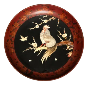 Late 19th Century Japanese Meiji Period Shibayama Charger Featuring Cockerel