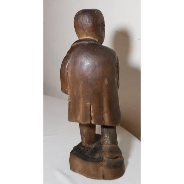 Antique 1800's Folk Art Hand Carved Wood Figural Man Sculpture Statue Figure For Sale In New York - Image 6 of 12