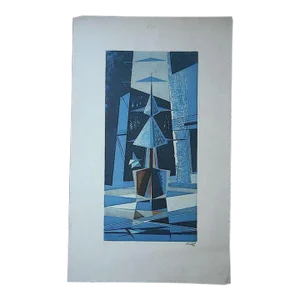 Vintage Mid 20th C. Elephant Folio Size Pencil Signed Ltd. Ed. Abstract Sailboats Etching