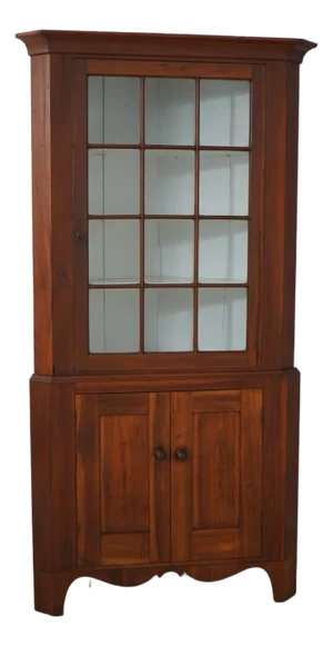 Period 19th Century Cherry 2 Piece Country Corner China Cabinet