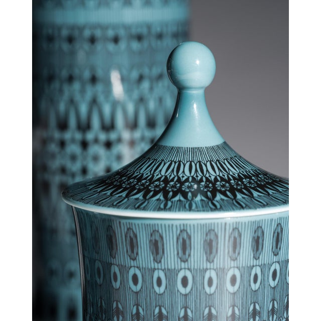 1960s Turquoise Porcelain Vase and Lidded Box Set by Hans Theo Baumann for Rosenthal, 1964, Set of 3 For Sale - Image 5 of 17