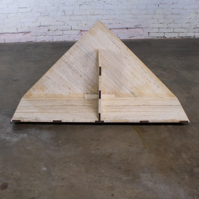 Late 20th Century Modern to Postmodern Triangle Travertine Coffee or Cocktail Table Style of Up & Up For Sale - Image 14 of 18