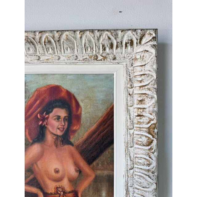 Brown 1950s Vintage Nude Woman Oil on Board Painting by Sylvia For Sale - Image 8 of 11