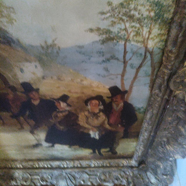 19th Century 19th Large Primitive Landscape Painting Signed /Dated 1846 O/C With Original Magnificent Caved Frame For Sale - Image 5 of 7