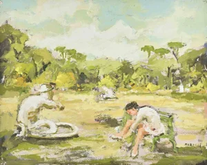 Franco Marzilli, Ballerina in the Park, Oil Painting, 1970s